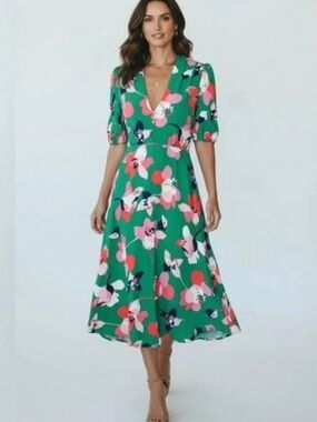 Vince Camuto - Midi Green Pink Floral Dress